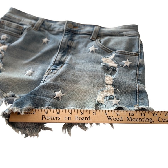 Eunina Jean Shorts Large Stretch Denim Lulu High Rise Distressed Embroider Stars - Picture 8 of 15